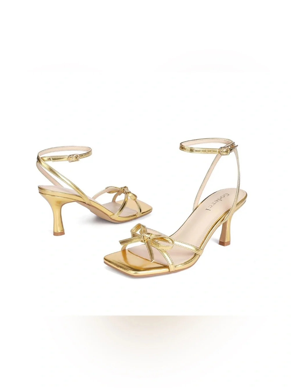 Goderci Kitten Heels with Bow Strappy Heels for Women size 7.5 Gold